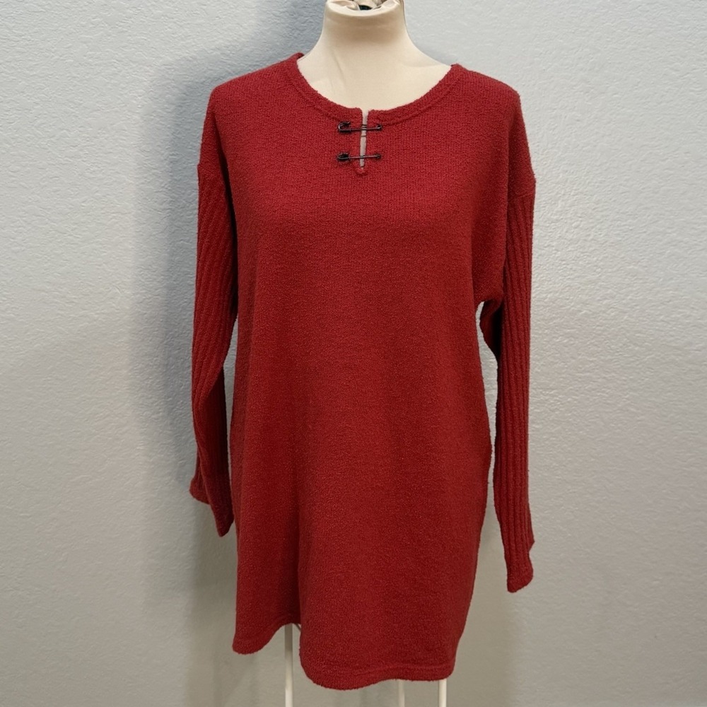 Vintage Carole Little Wool Blend‎ Red Sweater Sz M Artsy Lagenlook Safety Pin